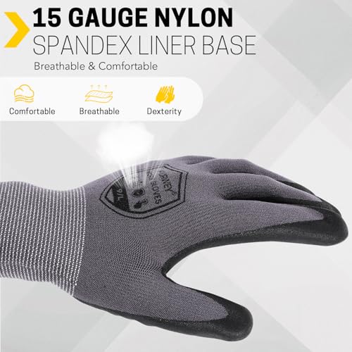 FURWEY Work Gloves, 16/32Pairs Nitrile, Seamless Nylon Knit - color: Black Gray, size: Large