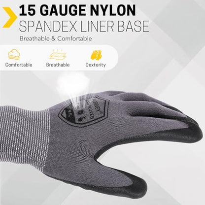 FURWEY Work Gloves, 16/32Pairs Nitrile, Seamless Nylon Knit - color: Black Gray, size: Large