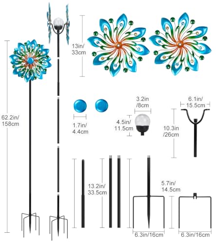 Solar Wind Spinners Outdoor, Ever-Blooming Yard Decorations Outdoor