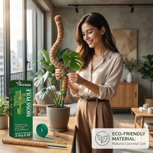 2 Pack 28" Bendable Moss Pole Monstera Plant Support for Climbing Plants - size: 28"