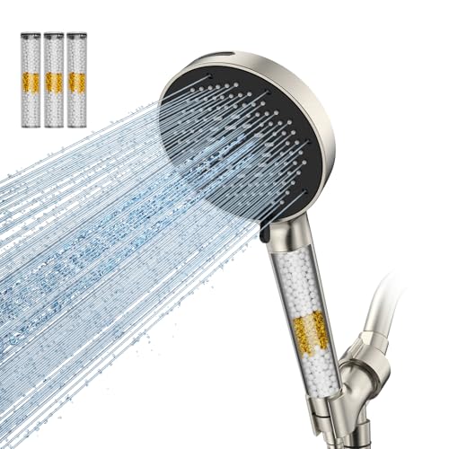 SR SUN RISE High Pressure Filtered Handheld Shower Head 9 Spray（4 filters） - color: Brushed Nickel, style: 2.5 Gallon Per Minute+4 Filters