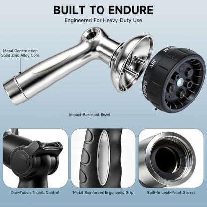 LAWN SOCIAL Metal Garden Hose Nozzle, High Pressure - color: Black