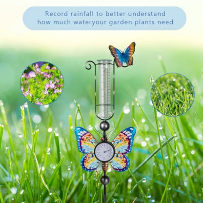 Rain Gauge Outdoor with 7 Inch Plastic Tube - color: Blue-Butterfly