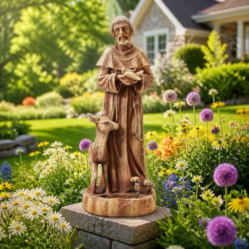 25" St Francis Garden Statue with Bird Feeder, Outdoor Patio Decor - size: 25" H St Francis