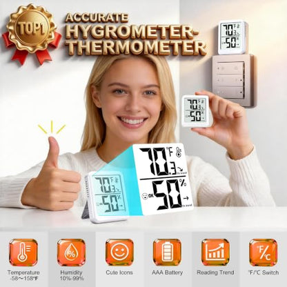 2 Pack Room Thermometer Indoor Hygrometer Digital Humidity Meter - color: White - Upgraded Version, size: 2 - Pack