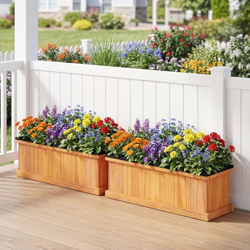 HAPPYGRILL Wood Raised Garden Bed with Drainage Holes & Liner - color: Orange, size: 28" x 10" x 10"