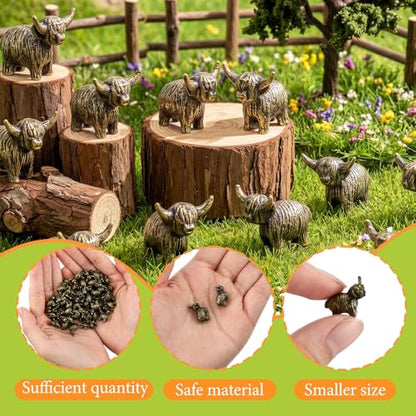 Civaner 50 Pcs Mini Highland Cow, Mini Brass Figurines, Small Metal Animal - style: Highland Dairy Cows