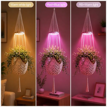 Shappy Hanging Plant Grow Light with Macrame Hanger, Indoor Lamp, Cream - color: Cream, size: Grow Light