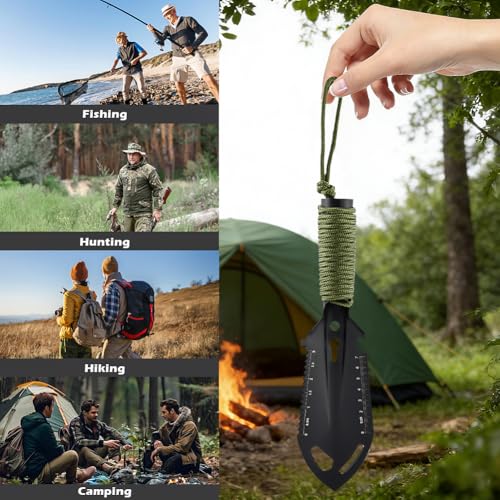9‑in‑1 Mini Camping Shovel, Ultralight Backpacking Trowel Multitool - color: black