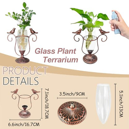 Desktop Plant Propagation Station, Plant Terrarium with Metal Stand - color: Copper Bird, size: 7.1"×6.6"