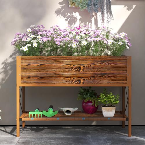 Outsunny Raised Garden Bed with Galvanized Steel Frame, Dark Brown - color: Dark Brown