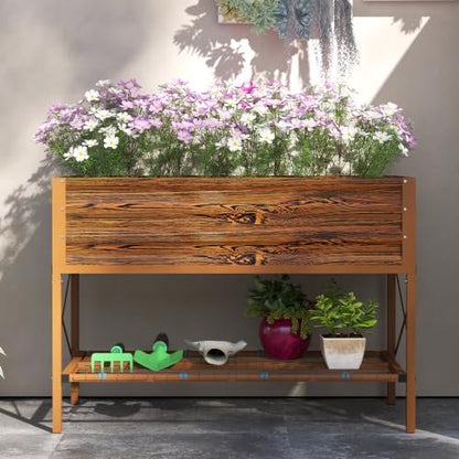 Outsunny Raised Garden Bed with Galvanized Steel Frame, Dark Brown - color: Dark Brown