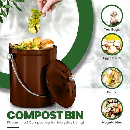 Utopia Kitchen Countertop Compost Bin 1.3 Gallon, Stainless Steel, Copper - color: Copper, size: 1.3 Gallon (Pack of 1)