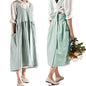 Japanese Cotton Cross Back Pinafore Apron for Women with Pockets Turquoise - color: 01 - Turquoise Without Waist Ties