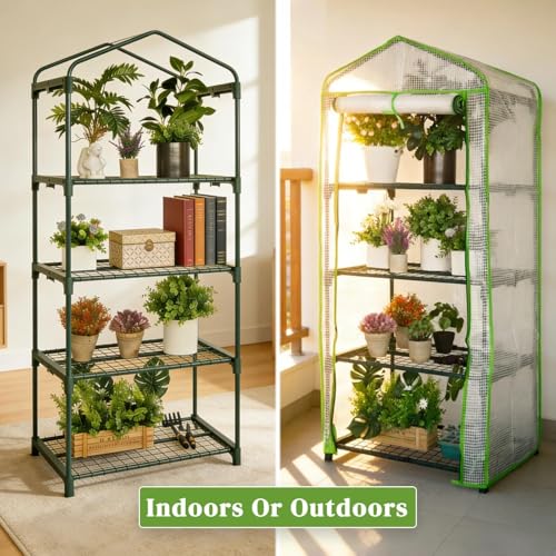 4-Tier Mini Greenhouse Shelves with White PE Cover - color: White PE