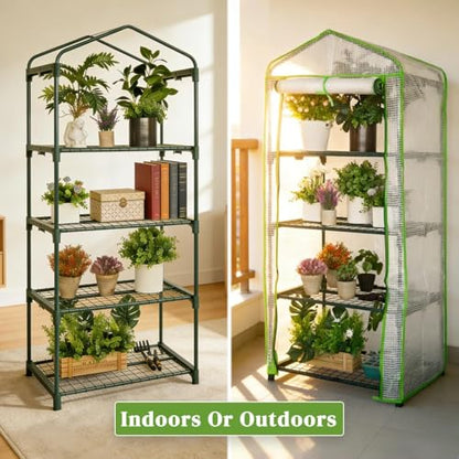 4-Tier Mini Greenhouse Shelves with White PE Cover - color: White PE