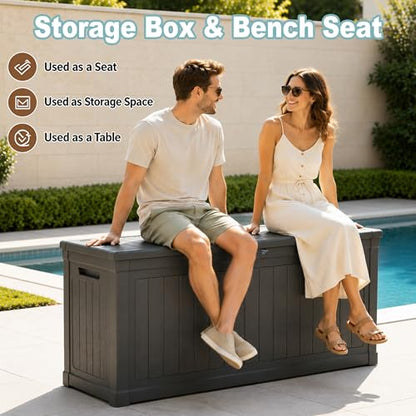 260 Gal Deck Box, Waterproof Outdoor Resin Storage Box,Lockable Storage Bin