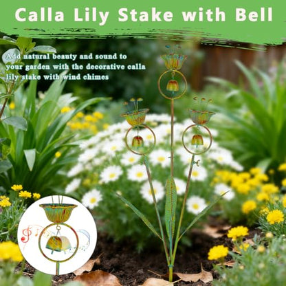 Calla Lily Decorative Garden Stake with Bells - color: Yellow