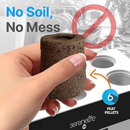 SereneLife Hydroponic Herb Garden - 6 Pod Indoor Kit, Full-Spectrum Grow Light, Adjustable Height, Smart Plant System, Black