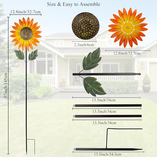 Sunflower Wind Spinner,Garden Windmills and Spinners for Yard - color: Sunflower-orange