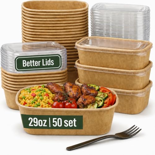 50 Pack 29oz Disposable Meal Prep Containers with Lids, Paper Food Bowls - size: 29Oz