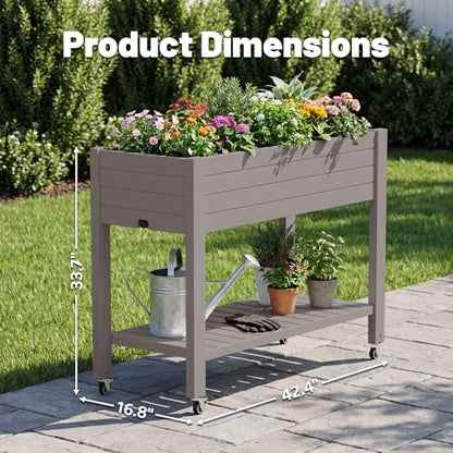 Fancyango Raised Garden Bed with Wheels 33.7" H -Gray - color: Gray, size: 33.7"H