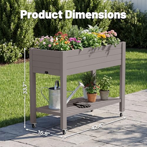Fancyango Raised Garden Bed with Wheels 33.7" Hx2 -Gray - color: Gray, size: 33.7"Hx2