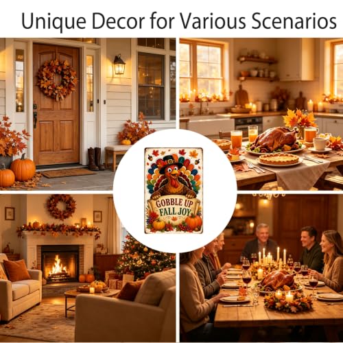 Gobble Up Fall Joy Thanksgiving Metal Sign Turkey Wall Decor 8x12 Inch - color: Gobble Up Fall Joy