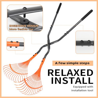Leaf Garden Floor rake, Heavy Duty Orange Plastic Fan Design, for Lawn, Yard, Garden Beds, Debris and Shrubs