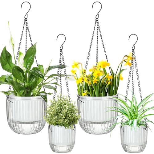 4 Pcs 6.5'' 4.5'' Hanging Self Watering Pot for Indoor Plant, Clear - color: Clear, size: 6.5'' 4.5''