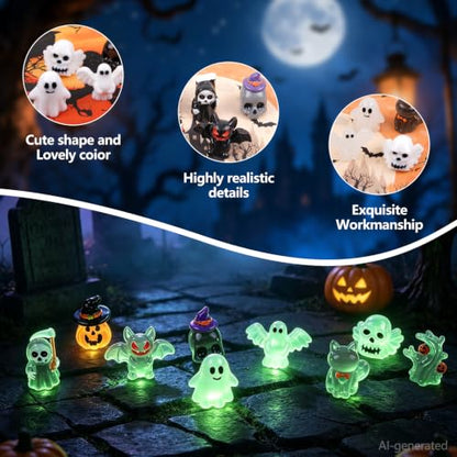 18PCS Halloween Mini Resin Figures, 9 Styles Halloween Figurines - color: Halloween Fixed-d