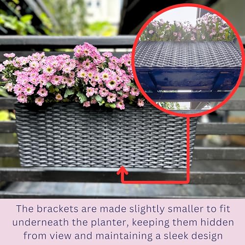 LaLaGreen Deck Railing Planter Box (20 Inch, 4 Pack) Black Rectangular Window Flower Boxes with Bracket, Self Watering System Hanging Planter Box for Outdoor Plant Container Herb Rail Fence Balcony - color: Black X 4