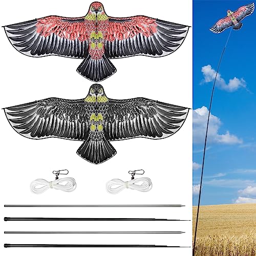Qualirey Bird Scaring Eagle Flying Kite Bird Scarer Flying Kite for Crops Farm Simulated Eagle Scare Device with 12.63 ft Pole for Outdoor Home Yard - color: Beige Gray,Beige