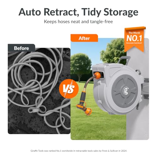 Giraffe Tools Retractable Hose Reel 1/2" x 100 ft with Hose Splitter - size: 100ft