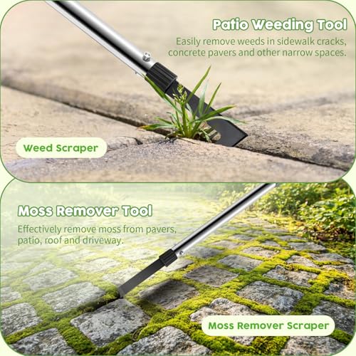 PIMEKOY Crack Weeder Tool Set, 3 Different Weed Remover Tool Head for Paver - size: 60" Long Handle