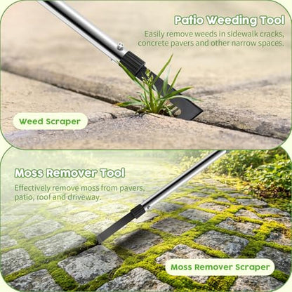 PIMEKOY Crack Weeder Tool Set, 3 Different Weed Remover Tool Head for Paver - size: 60" Long Handle