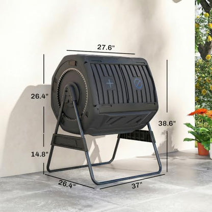 Outsunny Compost Bin Outdoor, 53 Gal Dual Chamber Compost Tumbler, Black - color: Black