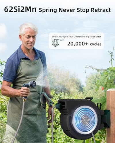 Retractable Garden Hose Reel 1/2 Inch x 100 ft,Automatic Slow Rewind System