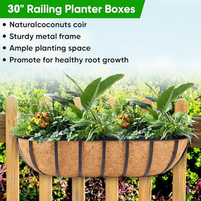 HKZ Deck Balcony Railing Planter Window Boxes - 4 Pack 30 Inch Planter Box, Balcony Planters Railing Hanging, Window Boxes Outdoor Fence Planters - size: 30 Inch
