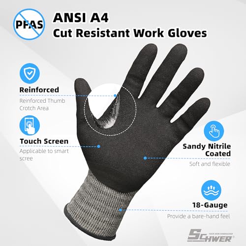 Schwer A4 AIR-SKIN Cut Resistant Work Gloves, Ultra Lightweight, AR5918, L - color: Gray, size: Large