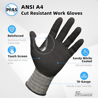 Schwer A4 AIR-SKIN Cut Resistant Work Gloves, Ultra Lightweight, AR5918, L - color: Gray, size: Large
