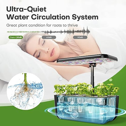 Ahopegarden Indoor Garden Hydroponics Growing System: 10 Pods Kit with LED - color: Black