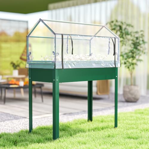 Outsunny Raised Garden Bed with Flip-Up Cover, 39.4"x18.9"x48.8", Green - color: Green