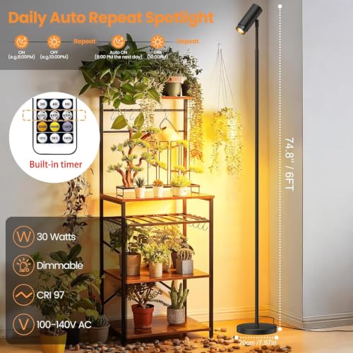 Auto On/Off Timer - 6FT Standing Grow Light for Indoor Plants, 30W