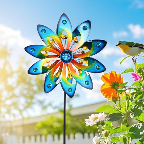 Metal Wind Spinner for Yard Decor Garden Windmill Outdoor Kinetic Wind Sculpture Dual Direction for Backyard Patio Lawn Homewarming Gift