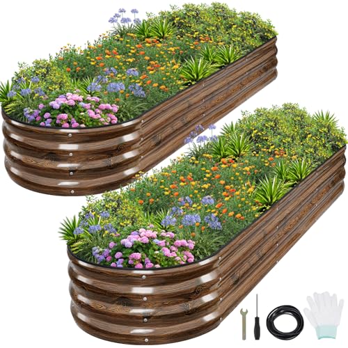 1MORE Galvanized Raised Garden Bed Outdoor,Planter Bed 8x2x1ft,Grain,2-Pk - color: Grain, size: 8×2×1ft（2pcs）