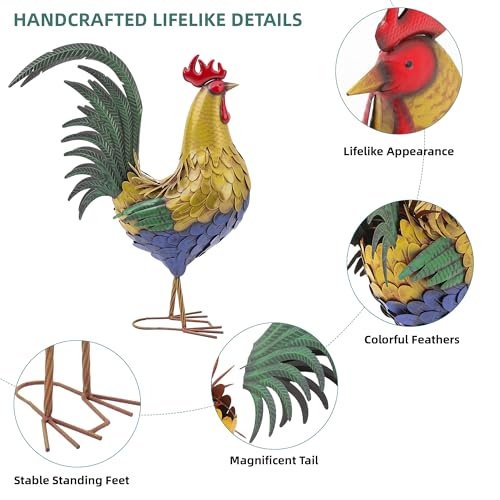 32 in Metal Rooster Statue, Farmhouse Yard & Garden Decor - color: 32"h-xl Rustic Yellow Rooster