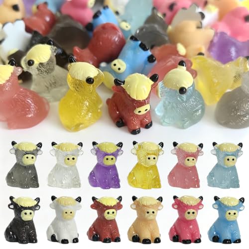 Mini Resin Cow Figures to Hide, 36 PCS Tiny Plastic Cows Small Little Resin Animal Figurines Miniature Festival Rave Trinkets Bulk Glow in the Dark for Micro Fairy Garden Aquarium Decor - color: Cows