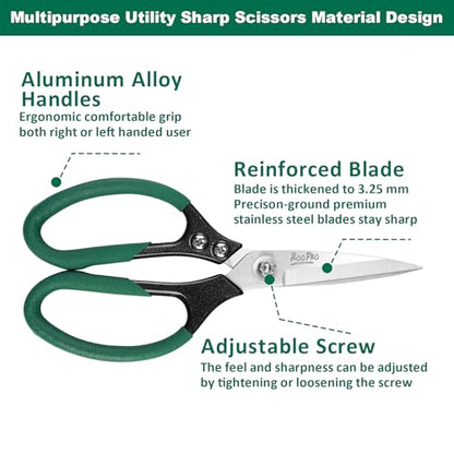 Utility Scissors All Purpose Heavy Duty 8.5 inch Sharp Blades - color: Green