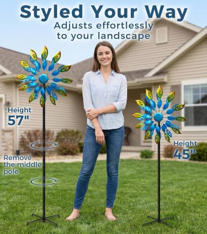 63" Metal Wind Spinner Outdoor, Double-Sided Garden Art Decor